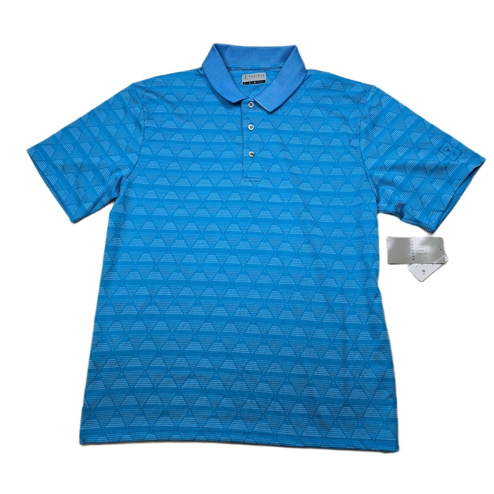 PGA TOUR Golf Polo Shirt Mens Large Blue Geometric Print Short Sleeve NEW